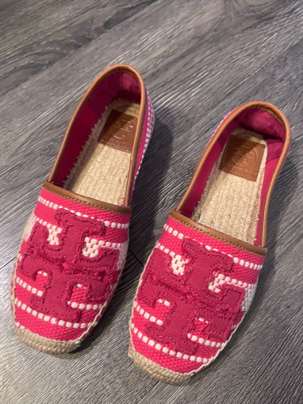 Tory Burch Pink Logo Espadrille Flats Size 6